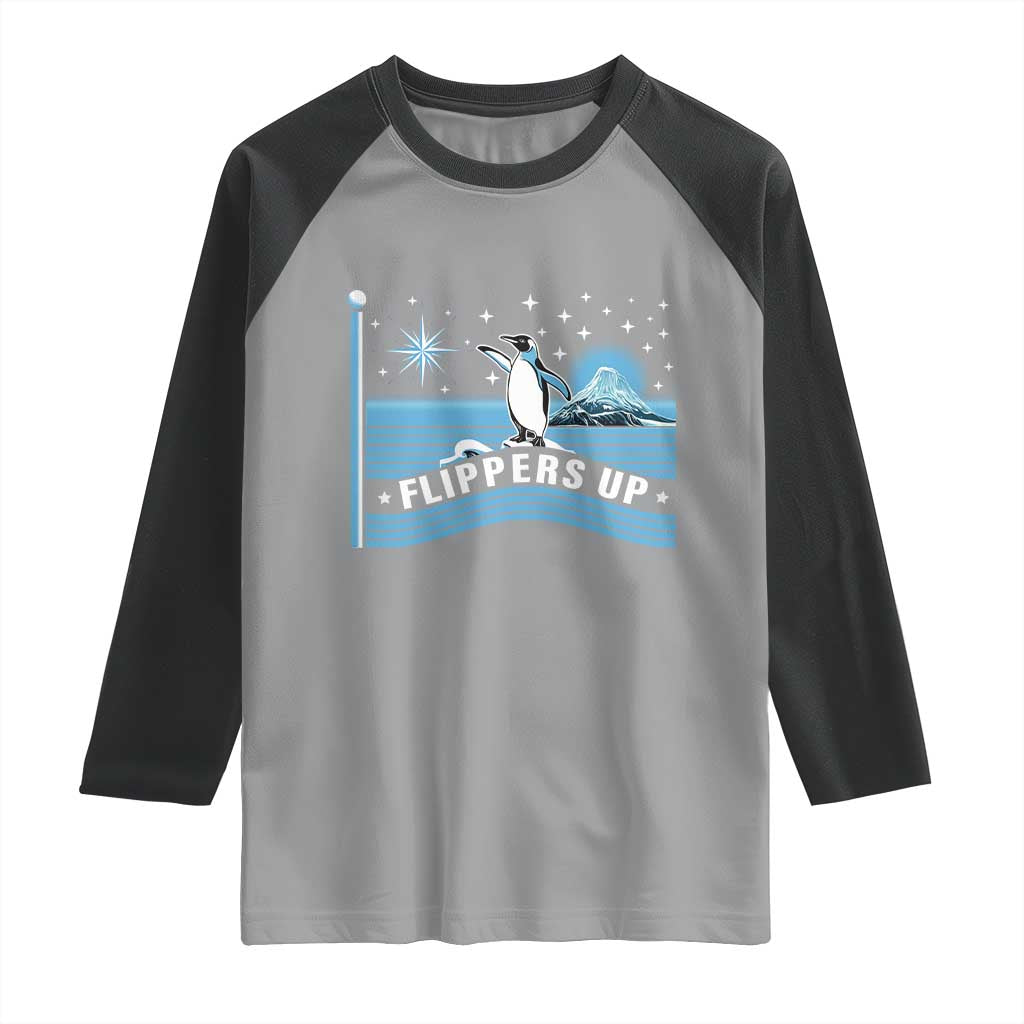 Funny Penguin Resist Raglan Shirt Heard Island Flippers Up I Stand With Penguins TS02 Sport Gray Black Print Your Wear