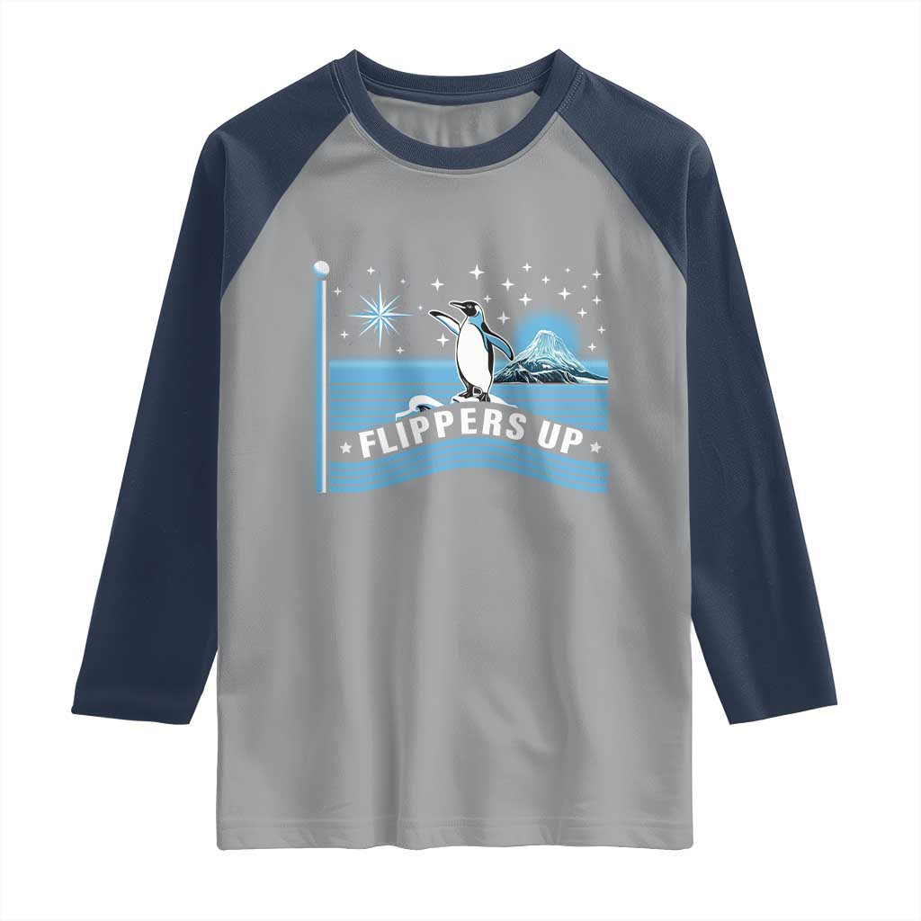 Funny Penguin Resist Raglan Shirt Heard Island Flippers Up I Stand With Penguins TS02 Sport Gray Navy Print Your Wear