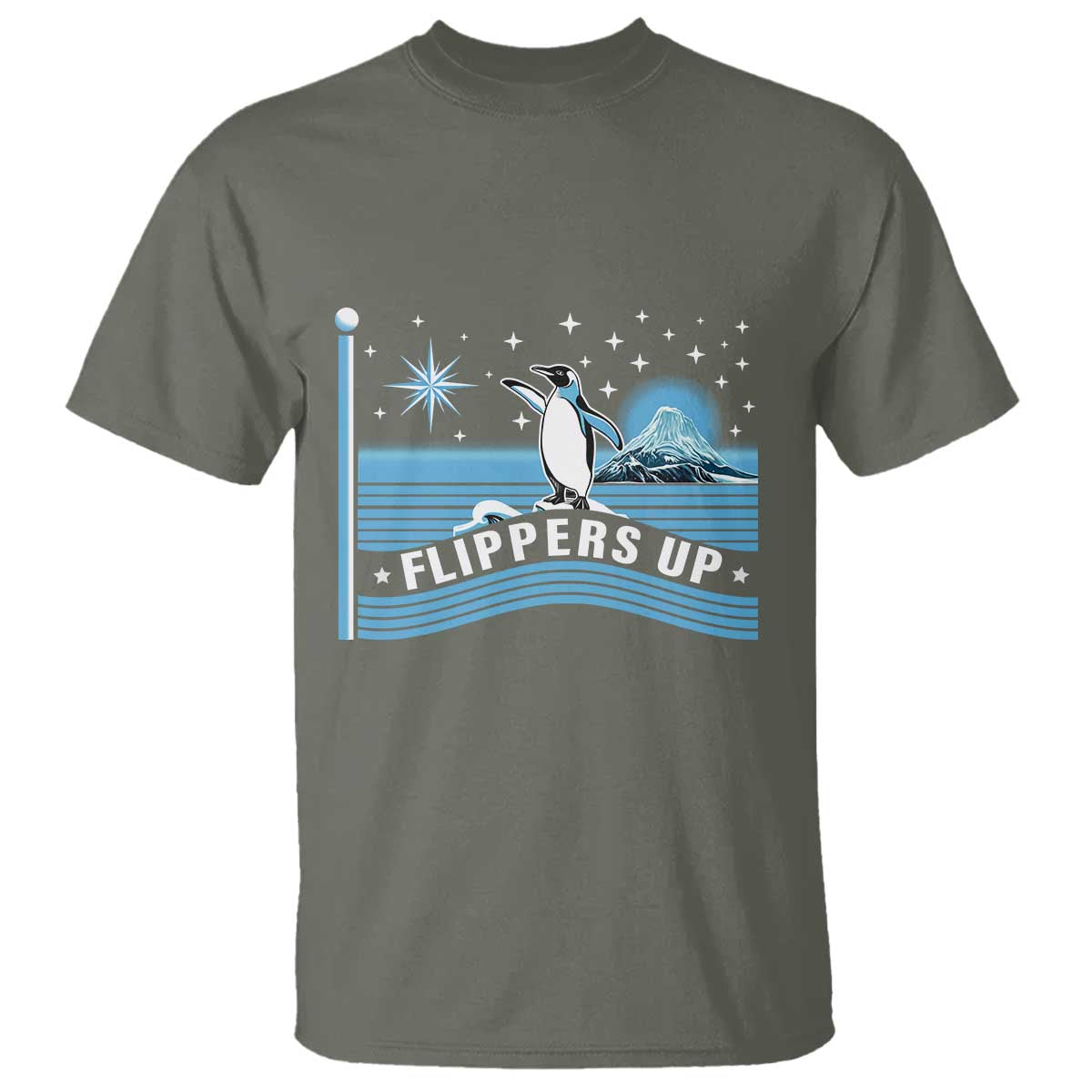 Funny Penguin Resist T Shirt Heard Island Flippers Up I Stand With Penguins TS02 Military Green Print Your Wear