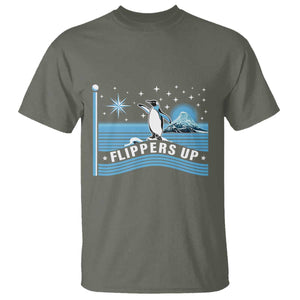 Funny Penguin Resist T Shirt Heard Island Flippers Up I Stand With Penguins TS02 Military Green Print Your Wear