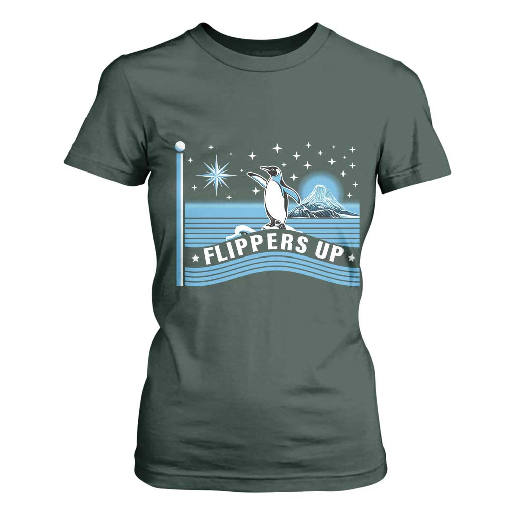 Funny Penguin Resist T Shirt For Women Heard Island Flippers Up I Stand With Penguins TS02 Dark Forest Green Print Your Wear