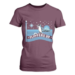 Funny Penguin Resist T Shirt For Women Heard Island Flippers Up I Stand With Penguins TS02 Maroon Print Your Wear