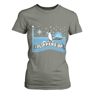 Funny Penguin Resist T Shirt For Women Heard Island Flippers Up I Stand With Penguins TS02 Military Green Print Your Wear