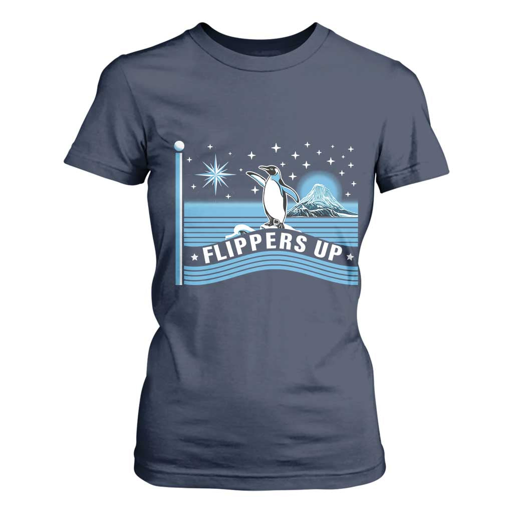 Funny Penguin Resist T Shirt For Women Heard Island Flippers Up I Stand With Penguins TS02 Navy Print Your Wear