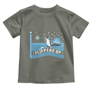 Funny Penguin Resist Toddler T Shirt Heard Island Flippers Up I Stand With Penguins TS02 Military Green Print Your Wear