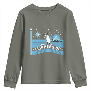 Funny Penguin Resist Youth Sweatshirt Heard Island Flippers Up I Stand With Penguins TS02 Military Green Print Your Wear