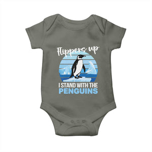 Funny Penguin Resist Baby Onesie Flippers Up I Stand With The Penguins TS02 Military Green Print Your Wear