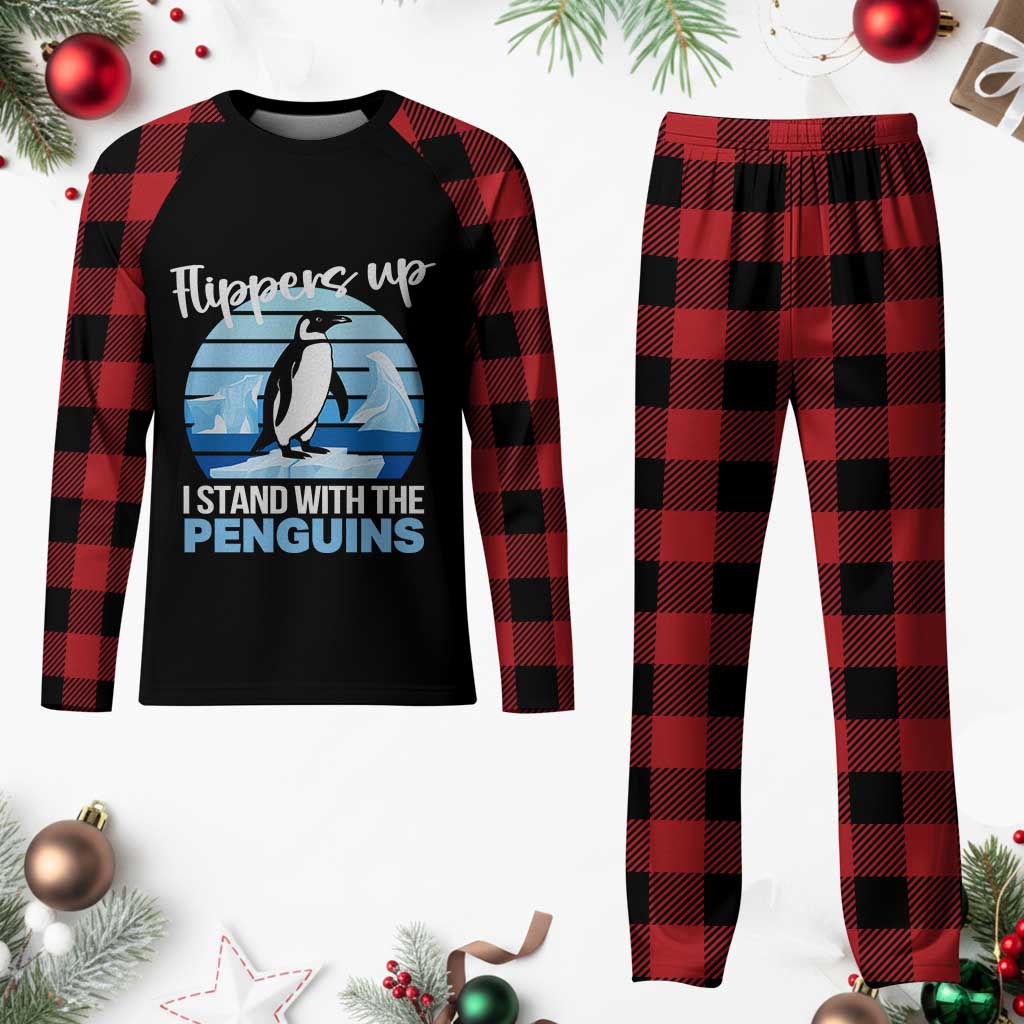 Funny Penguin Resist Plaid Pajama Set Flippers Up I Stand With The Penguins TS02 Buffalo Plaid Print Your Wear