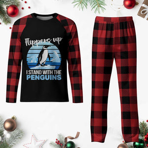 Funny Penguin Resist Plaid Pajama Set Flippers Up I Stand With The Penguins TS02 Buffalo Plaid Print Your Wear