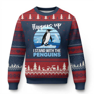 Funny Penguin Resist Ugly Christmas Sweater Flippers Up I Stand With The Penguins TS02 Navy Red Print Your Wear