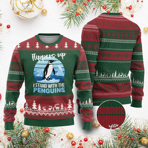 Funny Penguin Resist Ugly Christmas Sweater Flippers Up I Stand With The Penguins TS02 Red Green Print Your Wear