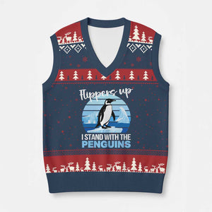 Funny Penguin Resist V-Neck Knit Sweater Vest Flippers Up I Stand With The Penguins TS02 Navy Red Print Your Wear