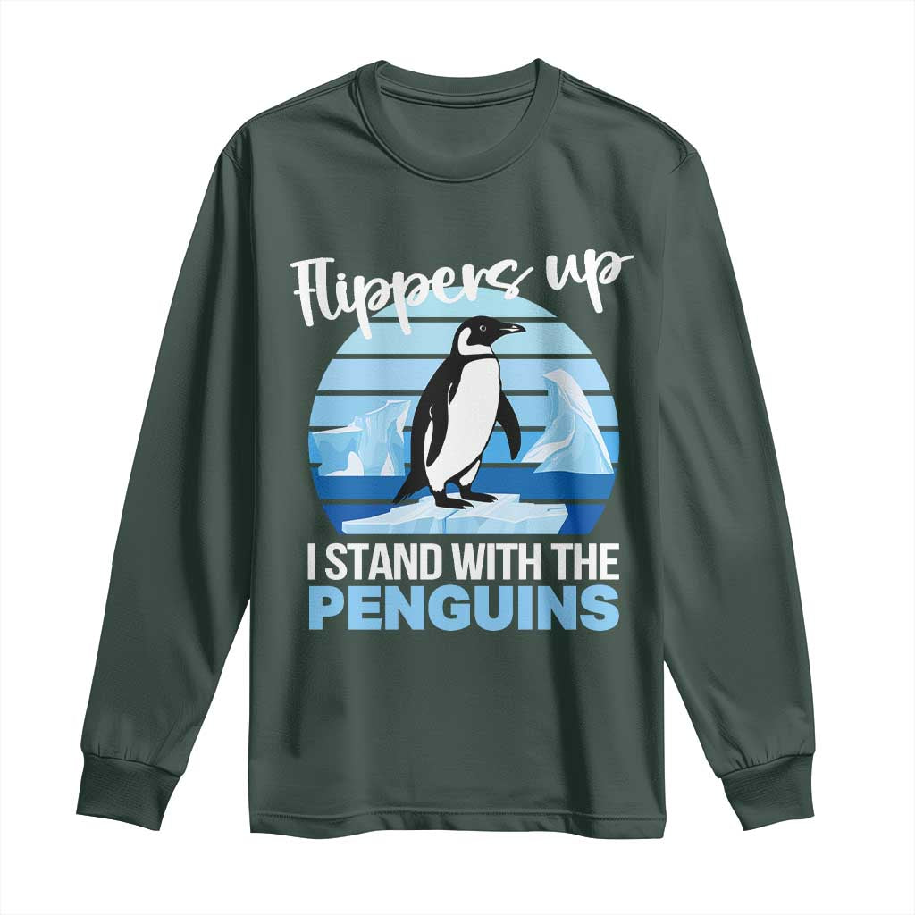 Funny Penguin Resist Long Sleeve Shirt Flippers Up I Stand With The Penguins TS02 Dark Forest Green Print Your Wear