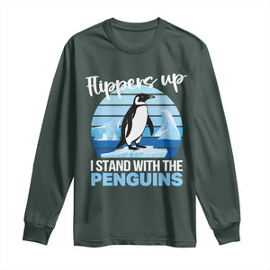 Funny Penguin Resist Long Sleeve Shirt Flippers Up I Stand With The Penguins TS02 Dark Forest Green Print Your Wear