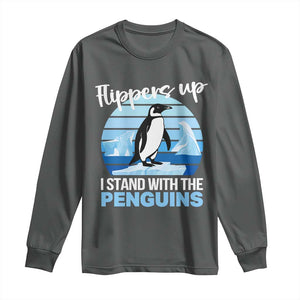 Funny Penguin Resist Long Sleeve Shirt Flippers Up I Stand With The Penguins TS02 Dark Heather Print Your Wear
