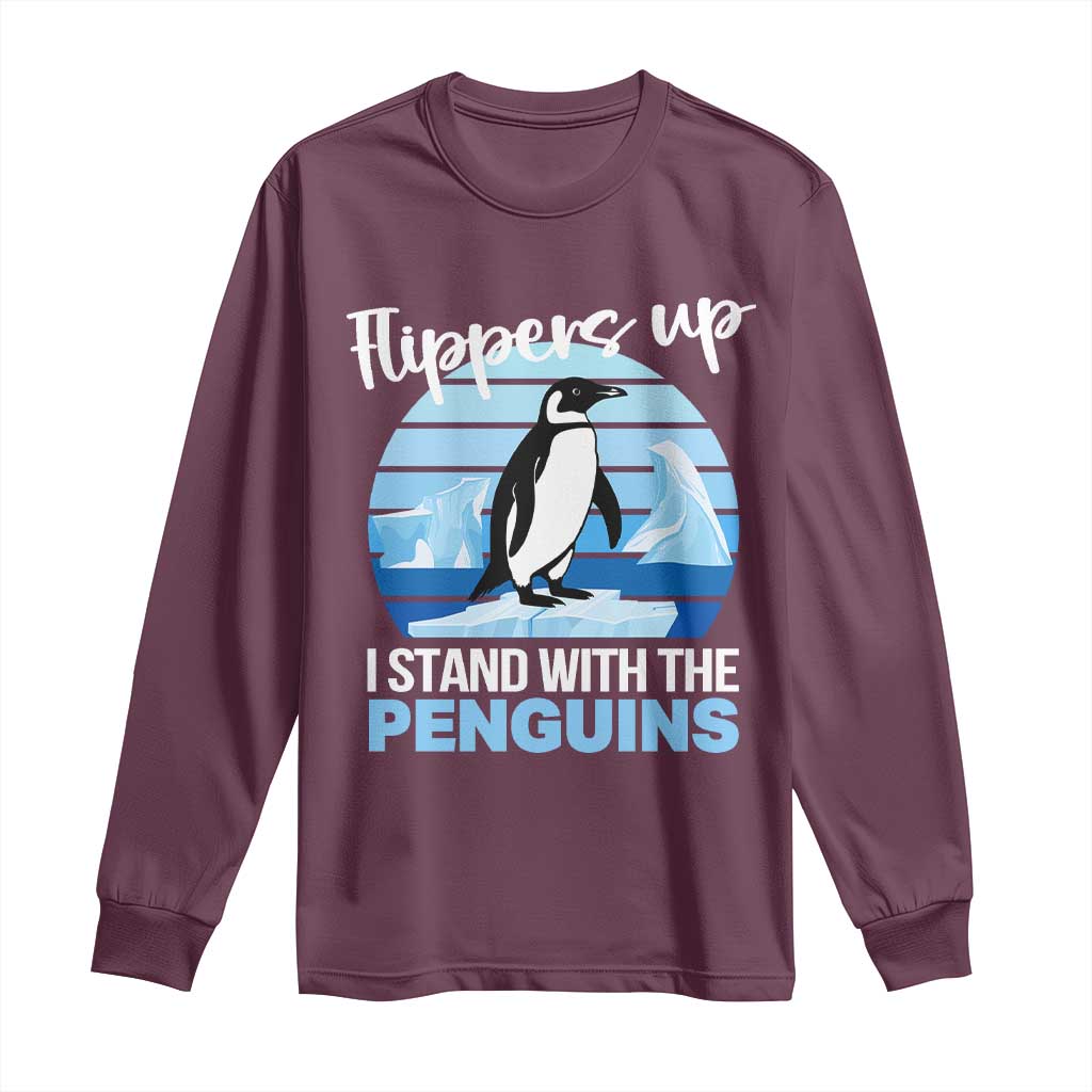 Funny Penguin Resist Long Sleeve Shirt Flippers Up I Stand With The Penguins TS02 Maroon Print Your Wear