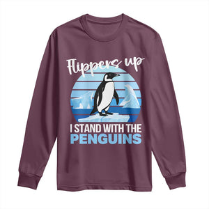 Funny Penguin Resist Long Sleeve Shirt Flippers Up I Stand With The Penguins TS02 Maroon Print Your Wear
