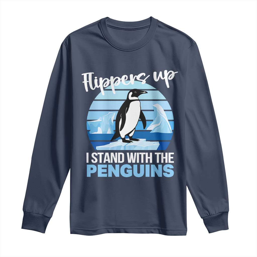 Funny Penguin Resist Long Sleeve Shirt Flippers Up I Stand With The Penguins TS02 Navy Print Your Wear