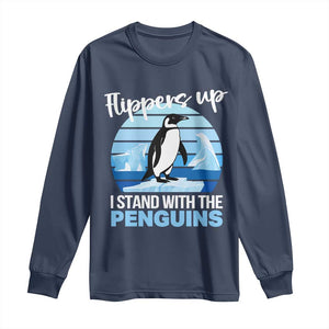 Funny Penguin Resist Long Sleeve Shirt Flippers Up I Stand With The Penguins TS02 Navy Print Your Wear