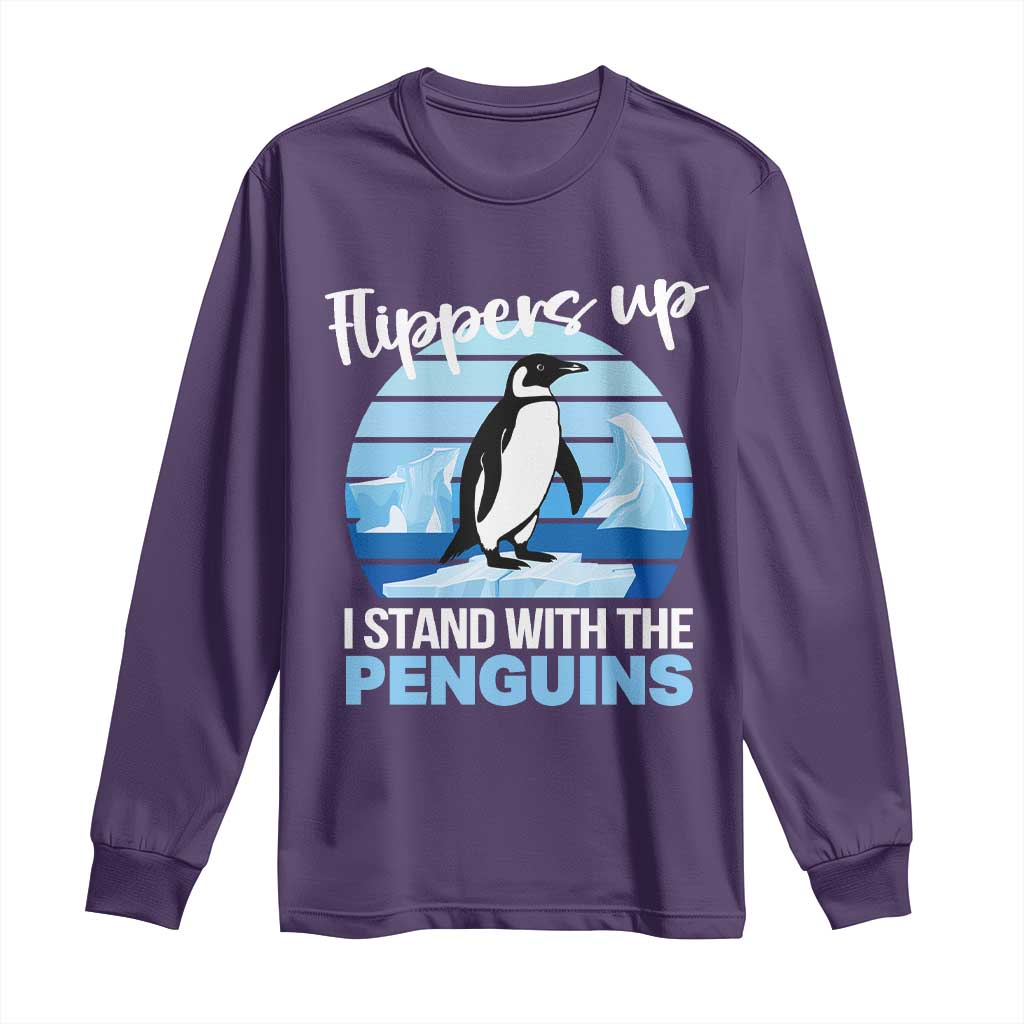 Funny Penguin Resist Long Sleeve Shirt Flippers Up I Stand With The Penguins TS02 Purple Print Your Wear
