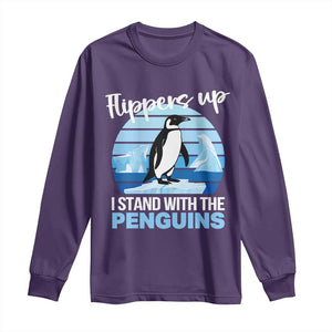 Funny Penguin Resist Long Sleeve Shirt Flippers Up I Stand With The Penguins TS02 Purple Print Your Wear