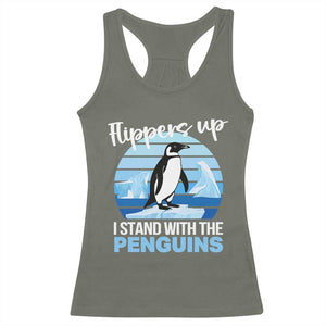 Funny Penguin Resist Racerback Tank Top Flippers Up I Stand With The Penguins TS02 Military Green Print Your Wear
