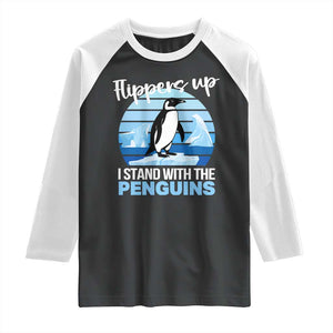 Funny Penguin Resist Raglan Shirt Flippers Up I Stand With The Penguins TS02 Black White Print Your Wear