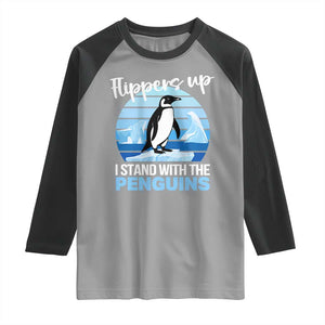 Funny Penguin Resist Raglan Shirt Flippers Up I Stand With The Penguins TS02 Sport Gray Black Print Your Wear