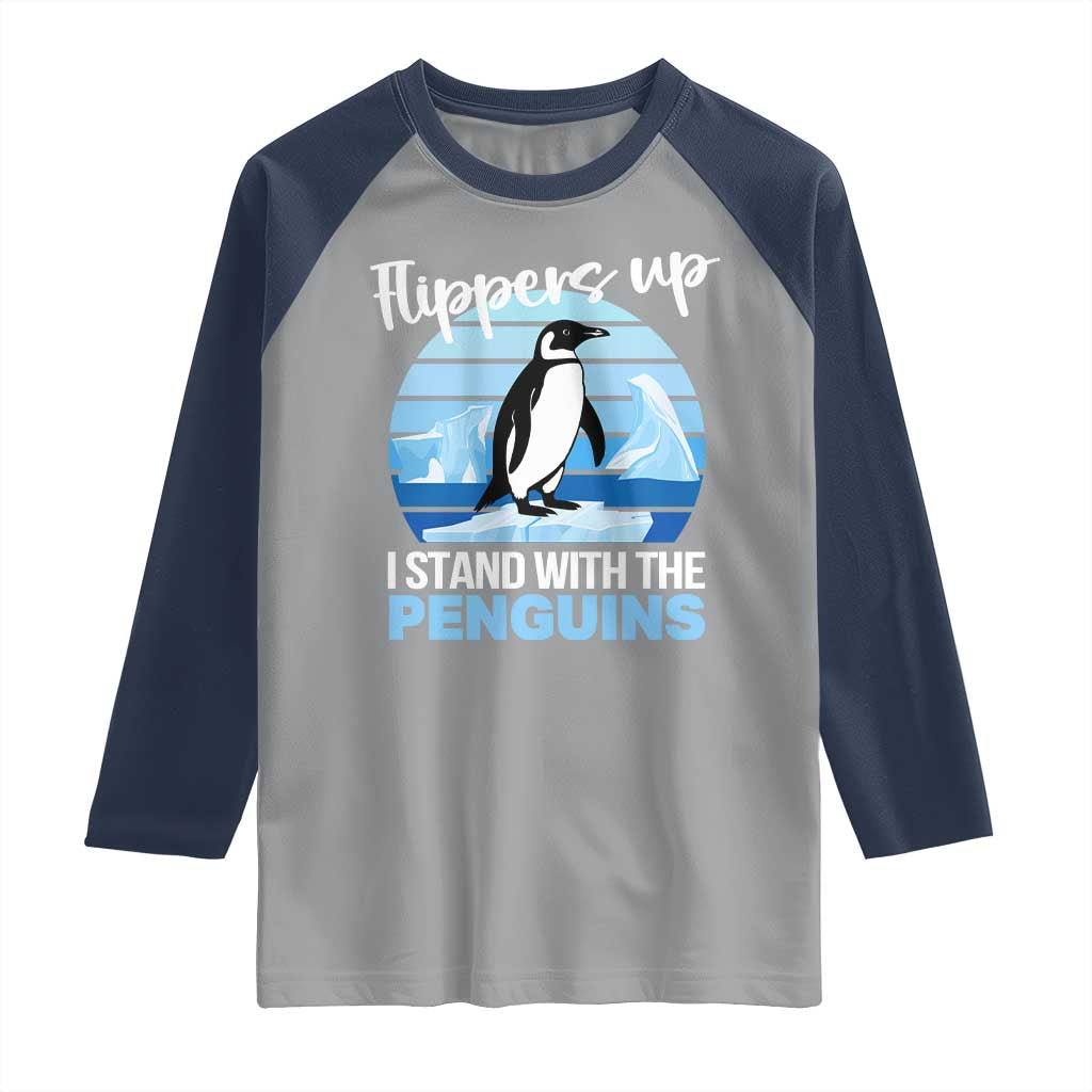 Funny Penguin Resist Raglan Shirt Flippers Up I Stand With The Penguins TS02 Sport Gray Navy Print Your Wear