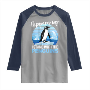 Funny Penguin Resist Raglan Shirt Flippers Up I Stand With The Penguins TS02 Sport Gray Navy Print Your Wear