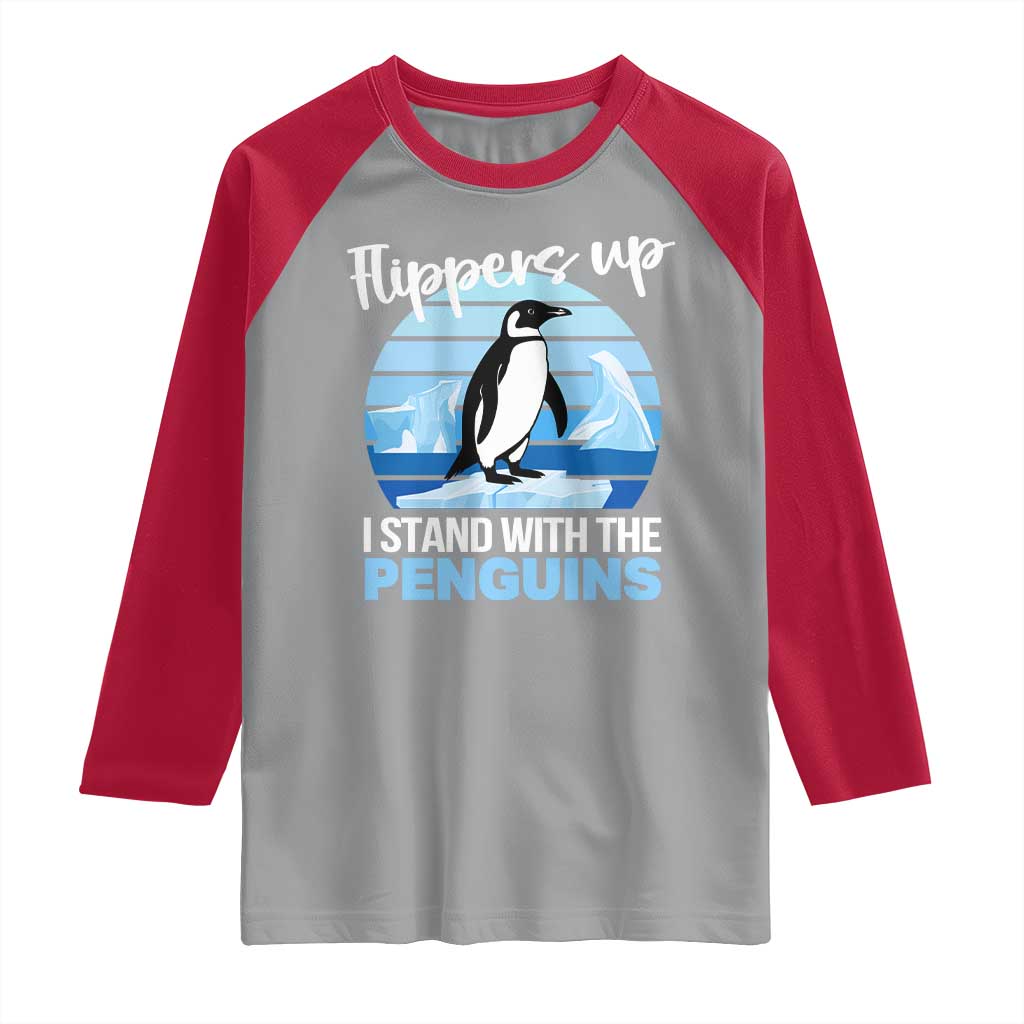 Funny Penguin Resist Raglan Shirt Flippers Up I Stand With The Penguins TS02 Sport Gray Red Print Your Wear