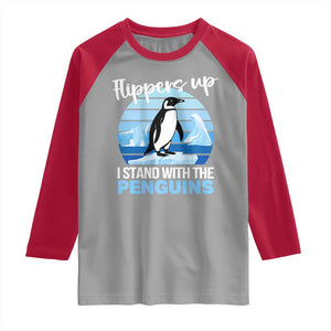 Funny Penguin Resist Raglan Shirt Flippers Up I Stand With The Penguins TS02 Sport Gray Red Print Your Wear