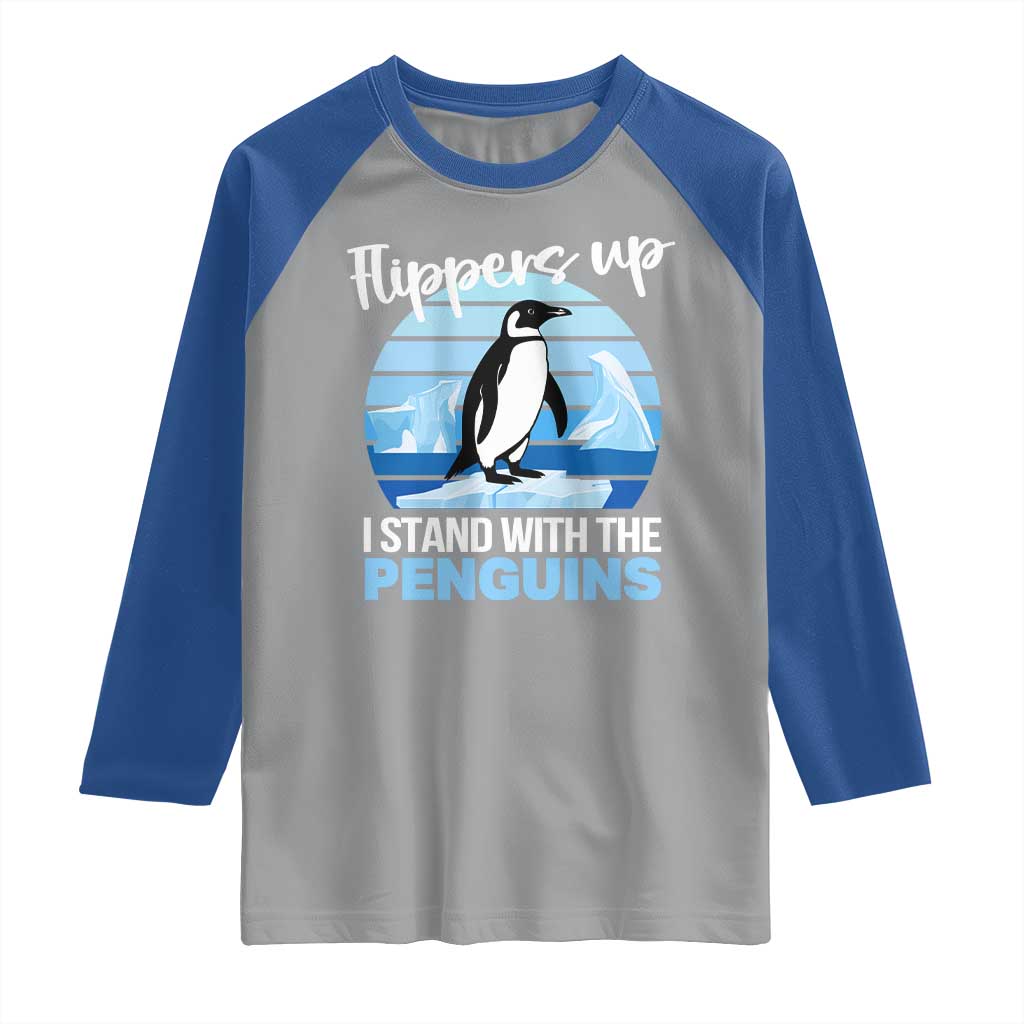 Funny Penguin Resist Raglan Shirt Flippers Up I Stand With The Penguins TS02 Sport Gray Royal Print Your Wear