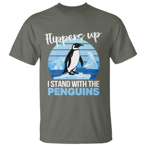 Funny Penguin Resist T Shirt Flippers Up I Stand With The Penguins TS02 Military Green Print Your Wear