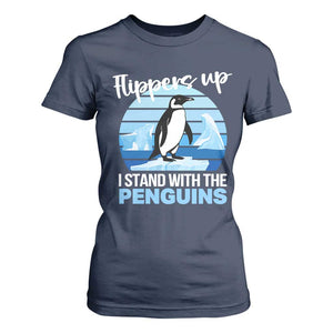 Funny Penguin Resist T Shirt For Women Flippers Up I Stand With The Penguins TS02 Navy Print Your Wear