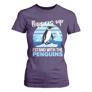 Funny Penguin Resist T Shirt For Women Flippers Up I Stand With The Penguins TS02 Purple Print Your Wear