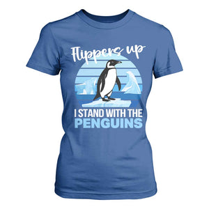 Funny Penguin Resist T Shirt For Women Flippers Up I Stand With The Penguins TS02 Royal Blue Print Your Wear