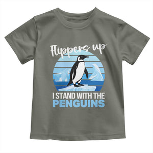 Funny Penguin Resist Toddler T Shirt Flippers Up I Stand With The Penguins TS02 Military Green Print Your Wear
