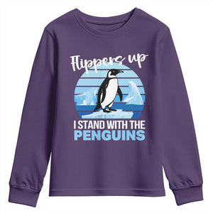 Funny Penguin Resist Youth Sweatshirt Flippers Up I Stand With The Penguins TS02 Purple Print Your Wear