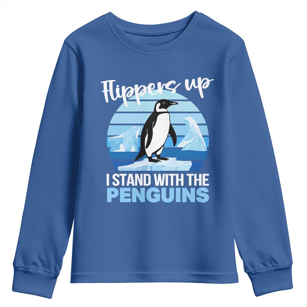 Funny Penguin Resist Youth Sweatshirt Flippers Up I Stand With The Penguins TS02 Royal Blue Print Your Wear