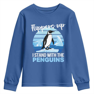 Funny Penguin Resist Youth Sweatshirt Flippers Up I Stand With The Penguins TS02 Royal Blue Print Your Wear