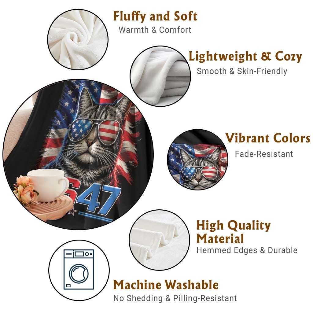 Cool 8647 Patriotic Cat Throw Blanket American Flag Sunglasses Tabby Cat Political Satire TS02 Print Your Wear