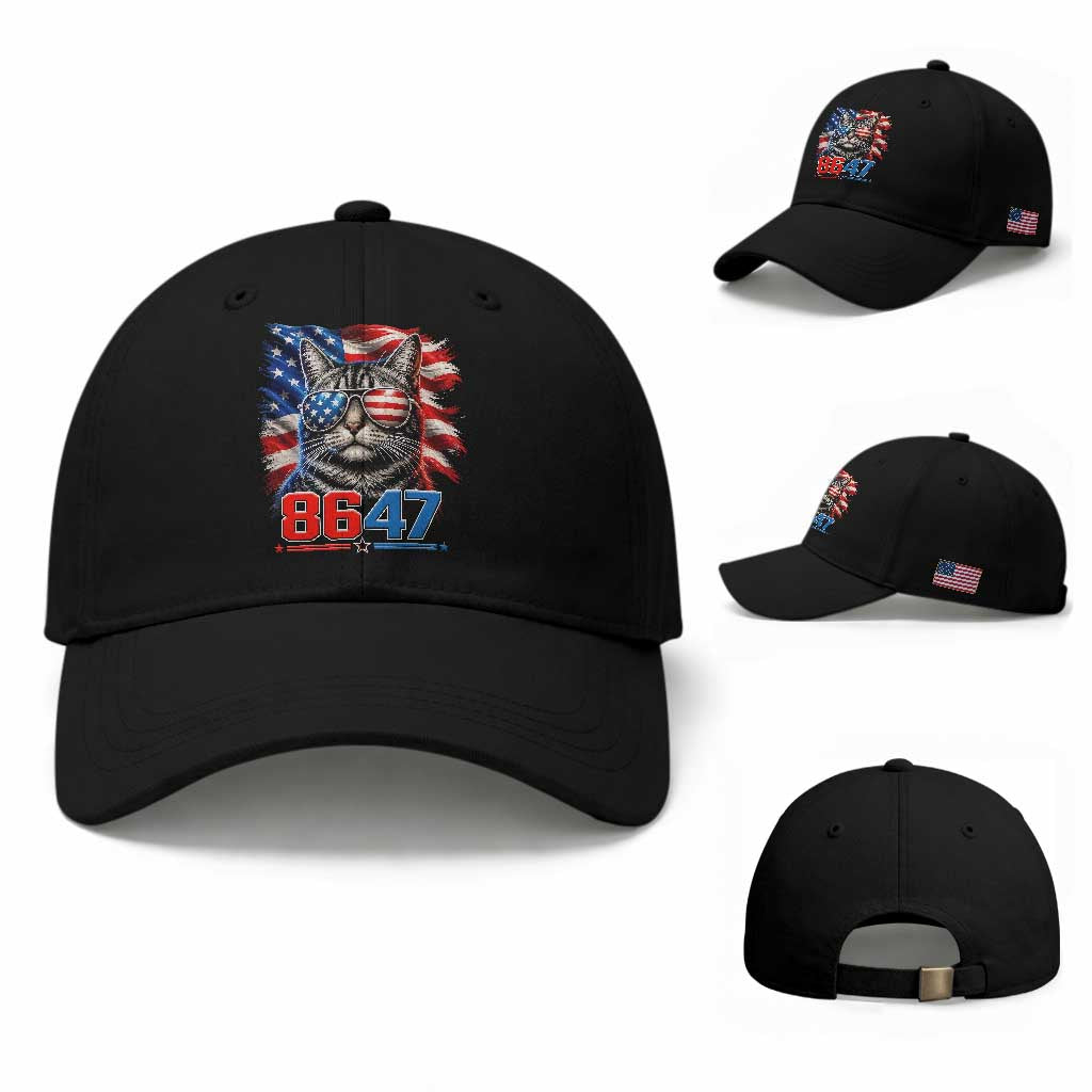 Cool 8647 Patriotic Cat Baseball Cap American Flag Sunglasses Tabby Cat Political Satire TS02 Baseball Cap Universal Fit Black Print Your Wear
