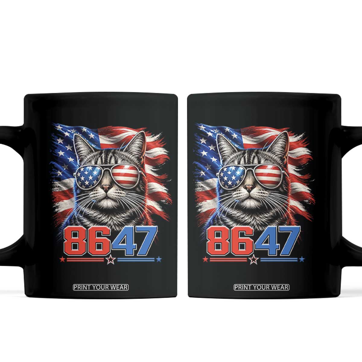 Cool 8647 Patriotic Cat Coffee Mug American Flag Sunglasses Tabby Cat Political Satire