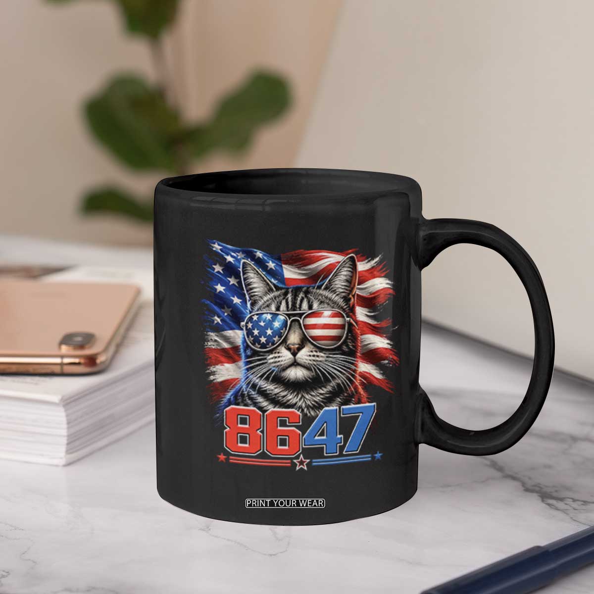 Cool 8647 Patriotic Cat Coffee Mug American Flag Sunglasses Tabby Cat Political Satire TS02 Print Your Wear
