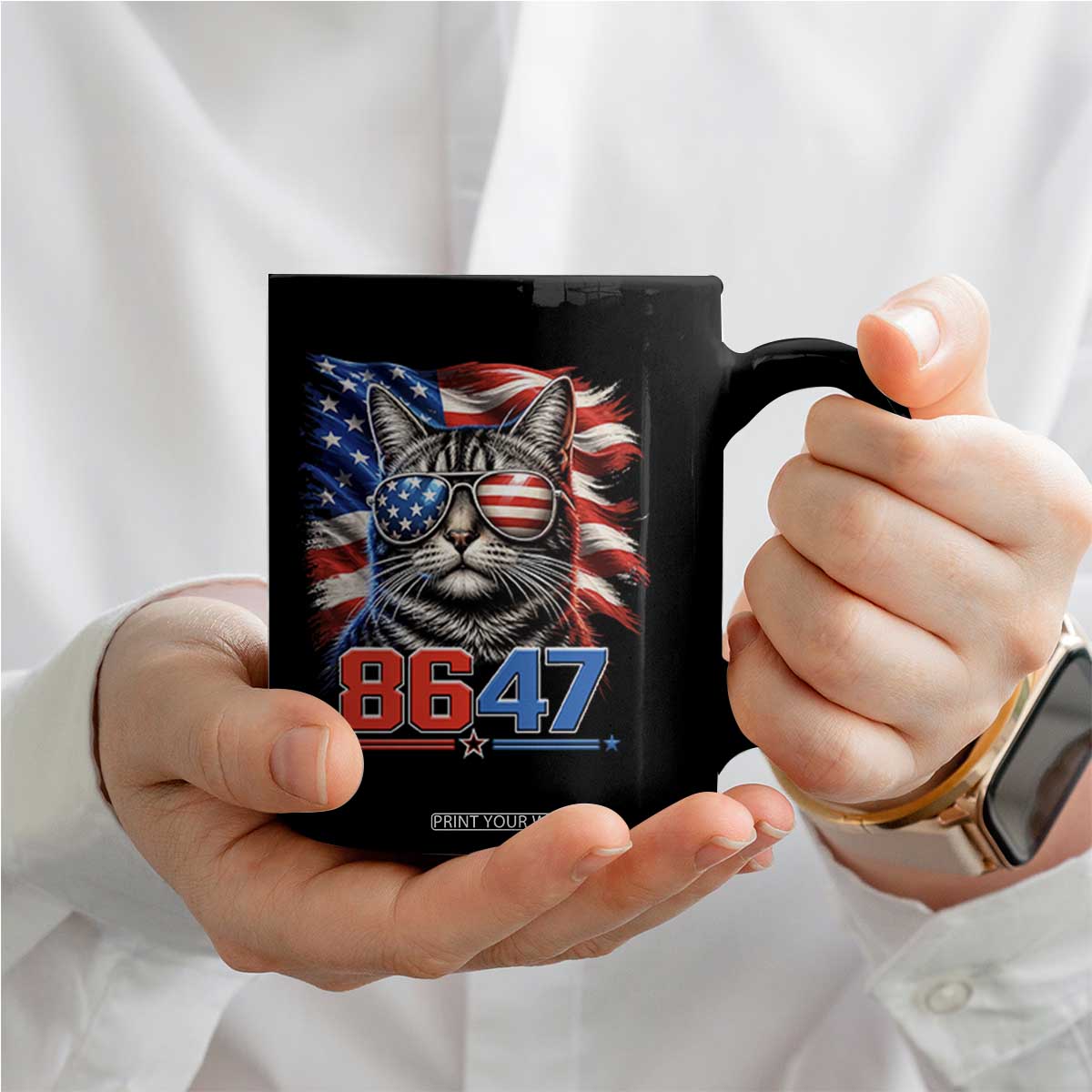 Cool 8647 Patriotic Cat Coffee Mug American Flag Sunglasses Tabby Cat Political Satire TS02 Print Your Wear
