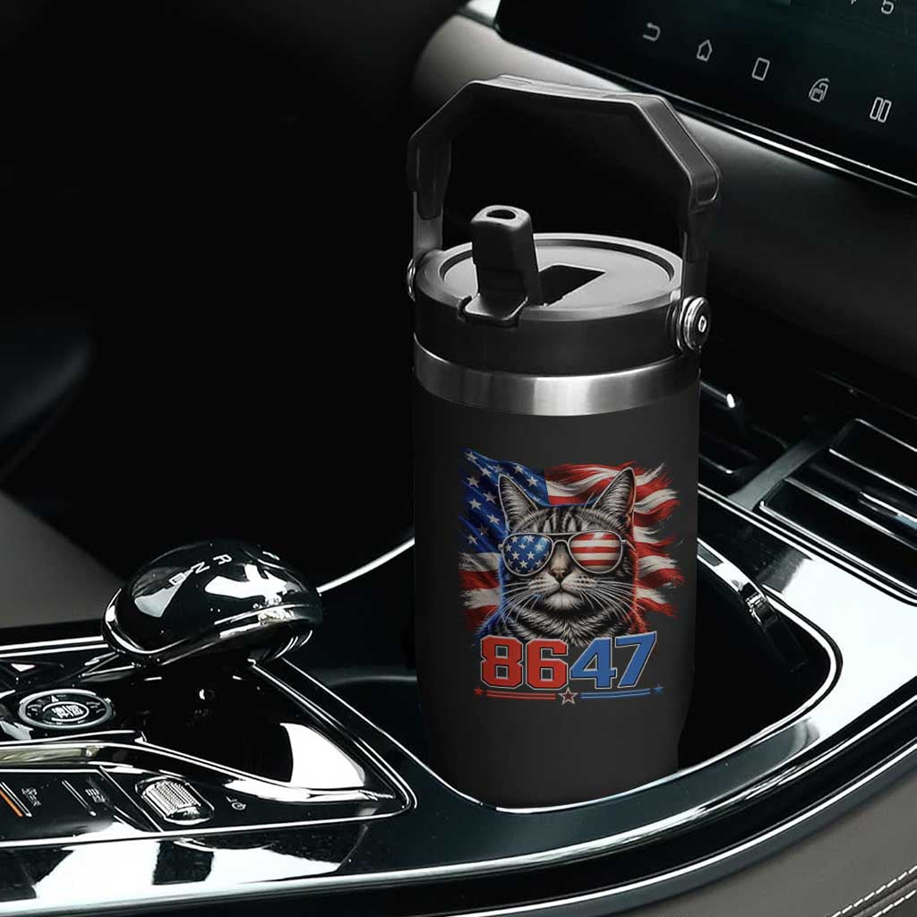 Cool 8647 Patriotic Cat Flip Straw Tumbler American Flag Sunglasses Tabby Cat Political Satire TS02 Print Your Wear