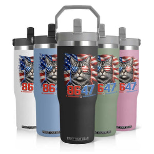 Cool 8647 Patriotic Cat Flip Straw Tumbler American Flag Sunglasses Tabby Cat Political Satire TS02 Print Your Wear