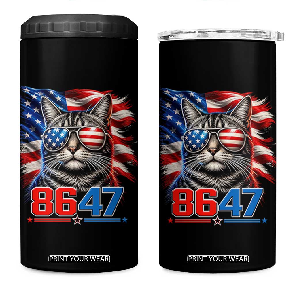 Cool 8647 Patriotic Cat 4 in 1 Can Cooler Tumbler American Flag Sunglasses Tabby Cat Political Satire TS02 One Size: 16 oz Black Print Your Wear