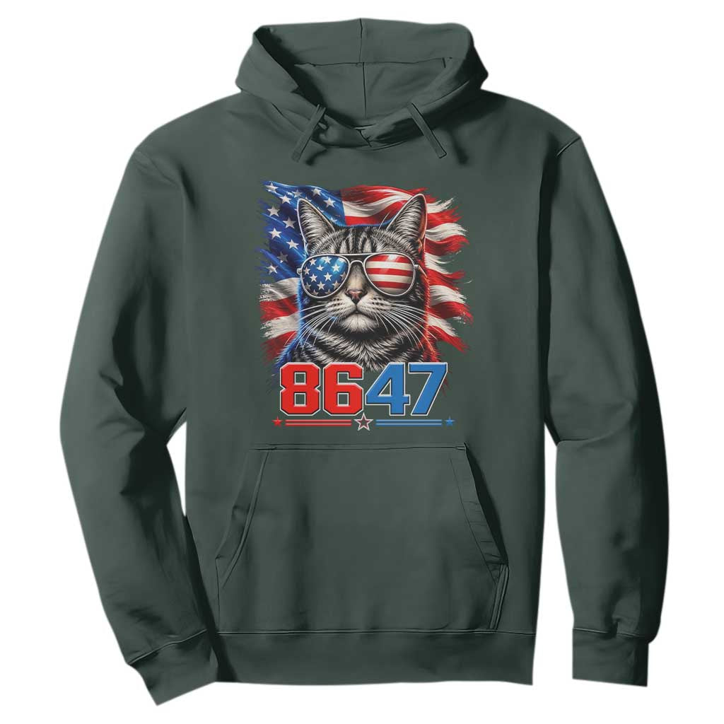 Cool 8647 Patriotic Cat Hoodie American Flag Sunglasses Tabby Cat Political Satire TS02 Dark Forest Green Print Your Wear